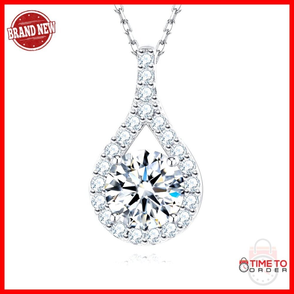 3ct Moissanite Sterling Silver Pendant Necklace Wedding Gift